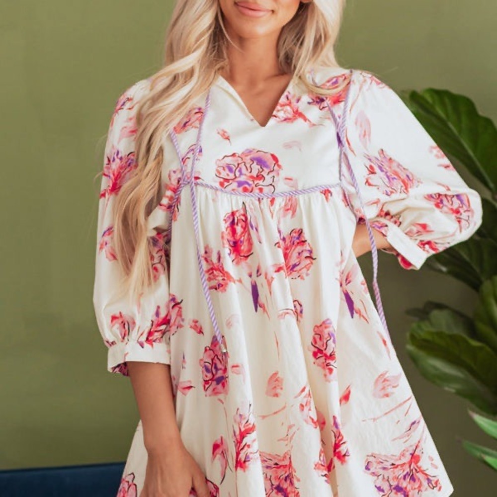 Lila's‎ boutique Lana floral babydoll dress off white floral women size 1X or 4X